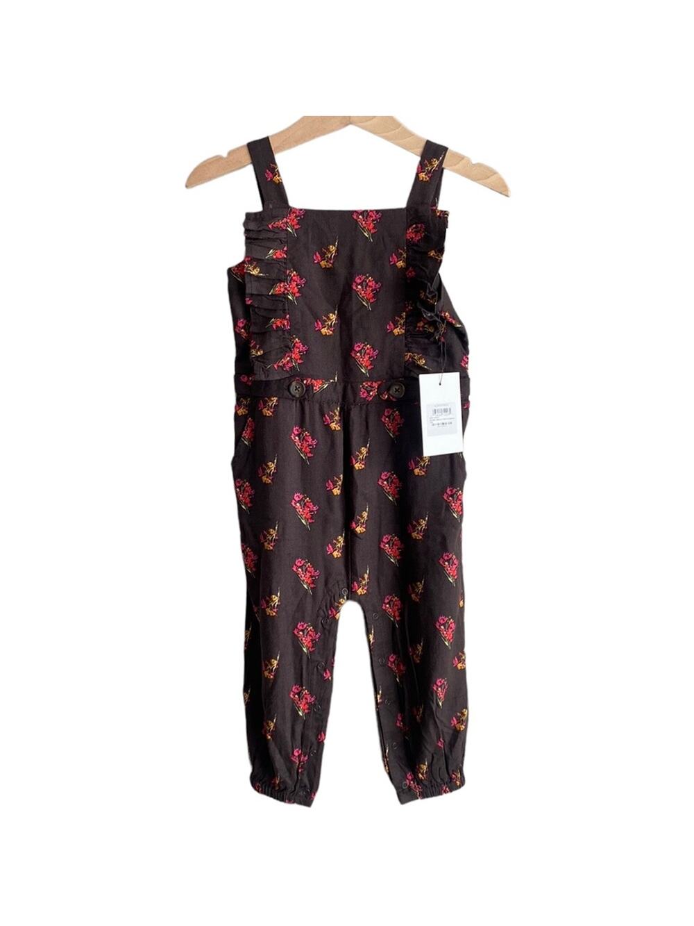 Something Navy Girls 18M Brown Ganache Floral Ruffle Twill Romper Jumper